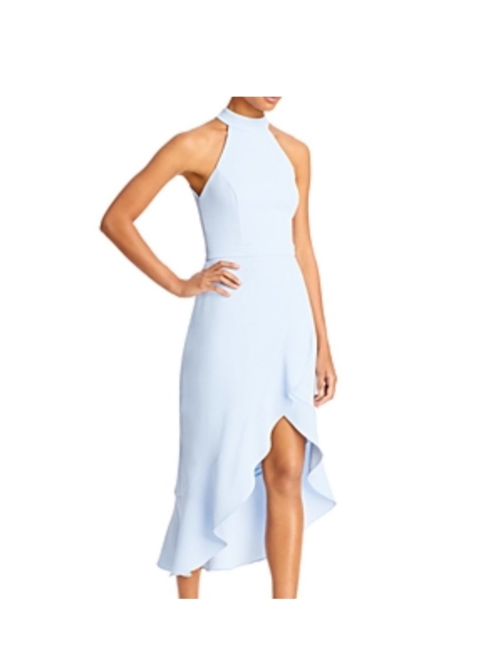 Aqua Light Blue Halter High-Low Ruffle Dress